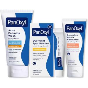 imagePanOxyl Complete Acne Clearing Routine Bundle  Acne Foaming Wash Benzoyl Peroxide 10 PM Balancing Repair Moisturizer PM Overnight Spot Patches ampamp Adapalene 01 LeaveOn Gel