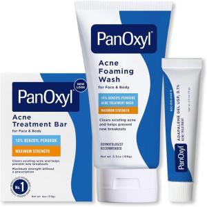 imagePanOxyl Face and Body Bundle  Acne Foaming Wash Benzoyl Peroxide 10 Acne Treatment Bar with 10 Benzoyl Peroxide ampamp Adapalene 01 LeaveOn Gel
