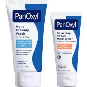 imagePanOxyl Wash and Moisturize Duo Bundle  Creamy Acne Wash 4 Benzoyl Peroxide Balancing Repair Moisturizer 4 Niacinamide